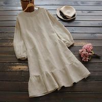 Women's Swing Dress Simple Style Round Neck Ruffles Long Sleeve Solid Color Knee-Length Daily main image 5