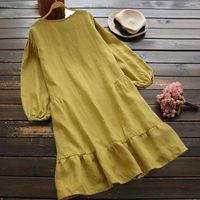 Women's Swing Dress Simple Style Round Neck Ruffles Long Sleeve Solid Color Knee-Length Daily main image 3