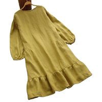 Women's Swing Dress Simple Style Round Neck Ruffles Long Sleeve Solid Color Knee-Length Daily main image 2