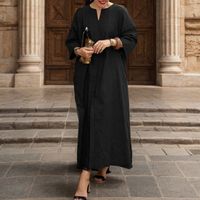 Women's Regular Dress Vintage Style V Neck 3/4 Length Sleeve Solid Color Maxi Long Dress Daily main image 4