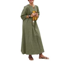 Frau Normales Kleid Vintage-Stil V-Ausschnitt Ärmel In 3/4-Länge Einfarbig Maxi Langes Kleid Täglich main image 2