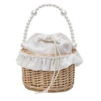 Women's Medium Straw Solid Color Vacation Beach Pearls Weave String Straw Bag sku image 1