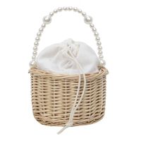 Women's Medium Straw Solid Color Vacation Beach Pearls Weave String Straw Bag sku image 2