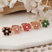 1 Pair Shiny Color Block Plating Inlay Copper Zircon Rose Gold Plated Ear Studs main image 1