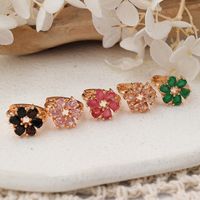 1 Pair Shiny Color Block Plating Inlay Copper Zircon Rose Gold Plated Ear Studs main image 9