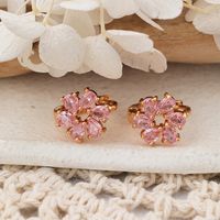 1 Pair Shiny Color Block Plating Inlay Copper Zircon Rose Gold Plated Ear Studs main image 4