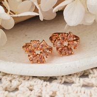 1 Pair Shiny Color Block Plating Inlay Copper Zircon Rose Gold Plated Ear Studs main image 7