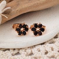 1 Pair Shiny Color Block Plating Inlay Copper Zircon Rose Gold Plated Ear Studs main image 6
