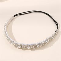 Women's Simple Style Classic Style Solid Color Artificial Pearl Cloth Rhinestone Elastic Band Hair Band sku image 2