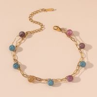 Beach Tropical Cool Style Geometric Colorful Splicing 304 Stainless Steel Inlay Natural Stone 18K Gold Plated Women's Bracelets Anklet sku image 6