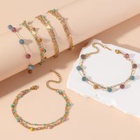 Beach Tropical Cool Style Geometric Colorful Splicing 304 Stainless Steel Inlay Natural Stone 18K Gold Plated Women's Bracelets Anklet main image 1