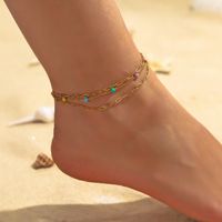 Beach Tropical Cool Style Geometric Colorful Splicing 304 Stainless Steel Inlay Natural Stone 18K Gold Plated Women's Bracelets Anklet sku image 2