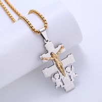 304 Stainless Steel 18K Gold Plated Hip-Hop Punk Cross Angel Angel Wings No Inlaid Pendant Necklace main image 3