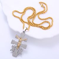 304 Stainless Steel 18K Gold Plated Hip-Hop Punk Cross Angel Angel Wings No Inlaid Pendant Necklace main image 5