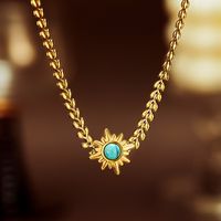 Acier Inoxydable 304 Style Vintage Style Simple Incruster Soleil Turquoise Collier main image 4