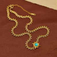 304 Stainless Steel Vintage Style Simple Style Inlay Sun Turquoise Necklace main image 3