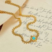 Acier Inoxydable 304 Style Vintage Style Simple Incruster Soleil Turquoise Collier main image 5