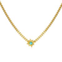 Acier Inoxydable 304 Style Vintage Style Simple Incruster Soleil Turquoise Collier sku image 1