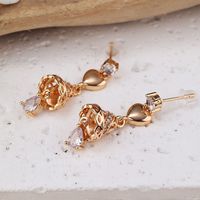 1 Pair IG Style Shiny Heart Shape Bell Inlay Copper Zircon Rose Gold Plated Drop Earrings main image 3
