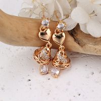 1 Pair IG Style Shiny Heart Shape Bell Inlay Copper Zircon Rose Gold Plated Drop Earrings main image 4