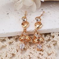 1 Pair IG Style Shiny Heart Shape Bell Inlay Copper Zircon Rose Gold Plated Drop Earrings main image 5