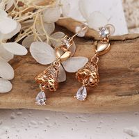 1 Pair IG Style Shiny Heart Shape Bell Inlay Copper Zircon Rose Gold Plated Drop Earrings main image 1