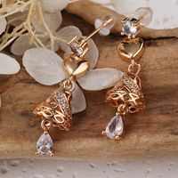 1 Pair IG Style Shiny Heart Shape Bell Inlay Copper Zircon Rose Gold Plated Drop Earrings main image 6
