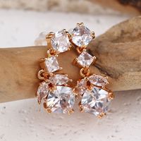 1 Pair Simple Style Shiny Square Inlay Copper Zircon Rose Gold Plated Drop Earrings main image 3