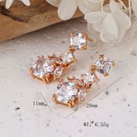 1 Pair Simple Style Shiny Square Inlay Copper Zircon Rose Gold Plated Drop Earrings main image 2