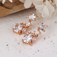 1 Pair Simple Style Shiny Square Inlay Copper Zircon Rose Gold Plated Drop Earrings main image 4