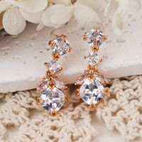 1 Pair Simple Style Shiny Square Inlay Copper Zircon Rose Gold Plated Drop Earrings main image 1