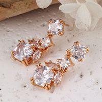 1 Pair Simple Style Shiny Square Inlay Copper Zircon Rose Gold Plated Drop Earrings main image 6