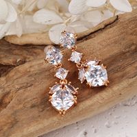 1 Pair Simple Style Shiny Square Inlay Copper Zircon Rose Gold Plated Drop Earrings main image 5
