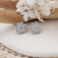1 Pair Sweet Shiny Flower Inlay Copper Zircon Rose Gold Plated Ear Studs main image 5