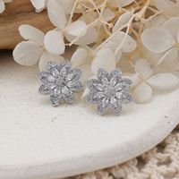 1 Pair Sweet Shiny Flower Inlay Copper Zircon Rose Gold Plated Ear Studs sku image 2