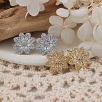 1 Paire Sucré Brillant Fleur Incruster Le Cuivre Zircon Plaqué Or Rose Boucles D'Oreilles main image 1