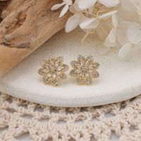 1 Pair Sweet Shiny Flower Inlay Copper Zircon Rose Gold Plated Ear Studs main image 8