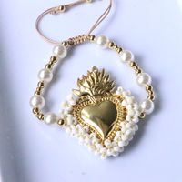 Wholesale Vintage Style Simple Style Heart Shape Copper Beaded Plating 18K Gold Plated Bracelets sku image 8