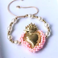 Wholesale Vintage Style Simple Style Heart Shape Copper Beaded Plating 18K Gold Plated Bracelets sku image 5