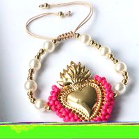 Wholesale Vintage Style Simple Style Heart Shape Copper Beaded Plating 18K Gold Plated Bracelets sku image 4