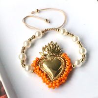 Wholesale Vintage Style Simple Style Heart Shape Copper Beaded Plating 18K Gold Plated Bracelets sku image 1