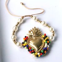 Wholesale Vintage Style Simple Style Heart Shape Copper Beaded Plating 18K Gold Plated Bracelets sku image 6