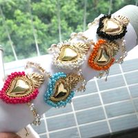 Wholesale Vintage Style Simple Style Heart Shape Copper Beaded Plating 18K Gold Plated Bracelets main image 1