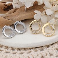 1 Pair Simple Style Shiny Circle Hollow Out Inlay Copper Zircon Rose Gold Plated Ear Studs main image 1