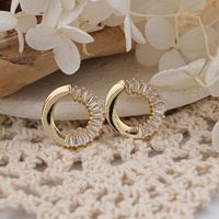 1 Pair Simple Style Shiny Circle Hollow Out Inlay Copper Zircon Rose Gold Plated Ear Studs main image 4