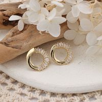 1 Pair Simple Style Shiny Circle Hollow Out Inlay Copper Zircon Rose Gold Plated Ear Studs main image 6