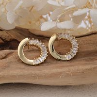 1 Pair Simple Style Shiny Circle Hollow Out Inlay Copper Zircon Rose Gold Plated Ear Studs main image 5