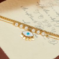Edelstahl 304 IG-Stil Vintage-Stil Perlen Perle Inlay Teufels Auge Hülse Doppellagige Halsketten main image 3