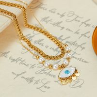 Edelstahl 304 IG-Stil Vintage-Stil Perlen Perle Inlay Teufels Auge Hülse Doppellagige Halsketten main image 4