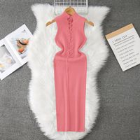 Women's Tank Dress Casual High Neck Hollow Out Sleeveless Solid Color Maxi Long Dress Daily main image 5
